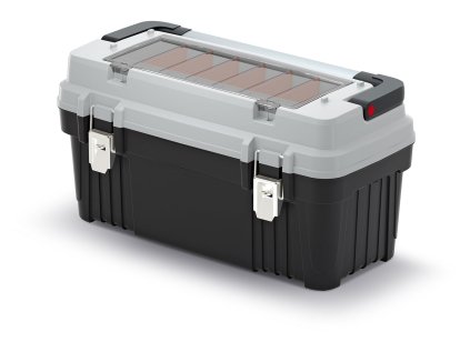 Kufr na nářadí s kov. držadlem a zámky OPTIMA šedý 586x296x305 (přepážky)