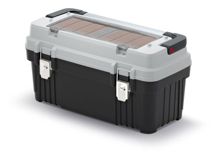 Kufr na nářadí s kov. držadlem a zámky OPTIMA šedý 586x296x305 (krabičky)