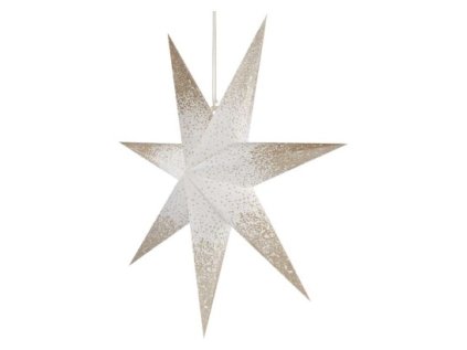 Vánoční hvězda papírová závěsná se zlatými třpytkami na okrajích, bílá, 60 cm, vnitřní