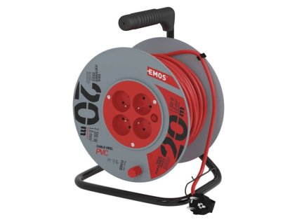 Prodlužovací kabel na bubnu 20 m / 4 zásuvky / červený / PVC / 230 V / 1 mm2