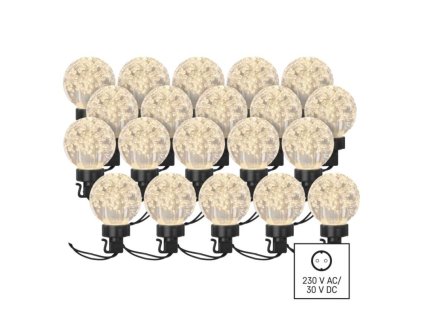 LED světelný řetěz – 20x párty žárovky, 7,6 m, venkovní i vnitřní, teplá bílá