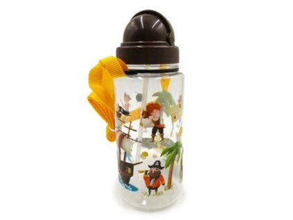 láhev 0,45l PIRÁT, brčko+víčko, d7x19cm, dětská, závěs, nerozb.plast