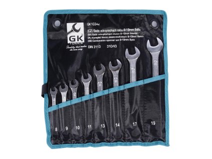 GK TOOLS Sada očkoplochých klíčů, chrom 8 dílů | 6-22 mm, textilní obal