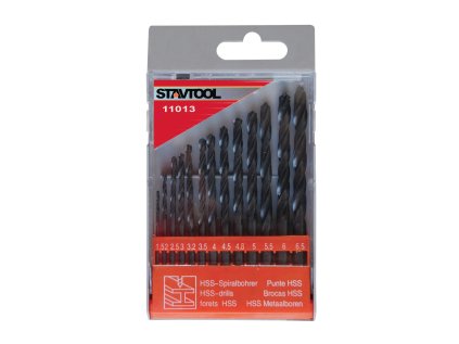 STAVTOOL Sada vrtáků do kovu černé HSS-R | 1,5-6,5 mm 13 dílů, PVC obal