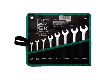 GK TOOLS Sada plochých klíčů, chrom | 6-22 mm, 8 dílů, textilní obal