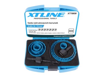 XTLINE Sada vykružovacích korunek 9 dílů | 19-73 mm, plastový box