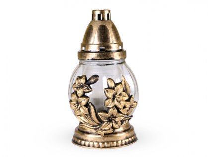 Lampa hřbitovní KVĚT ZLATÝ skleněná 60g d11x20cm
