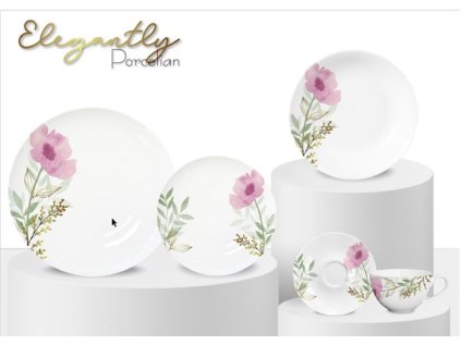 soupr.18díl.jídelní RŮŽOVÉ květy, porcelán