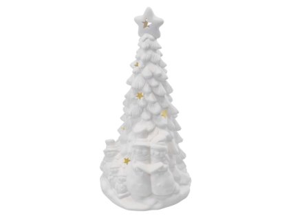 LED keramický stromek se sněhuláky, 33,5 cm, 2x AA, vnitřní, teplá bílá
