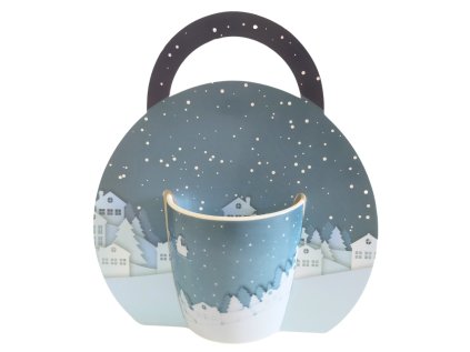 hrnek 300 ml, Město vánoční modré, DB, porcelán
