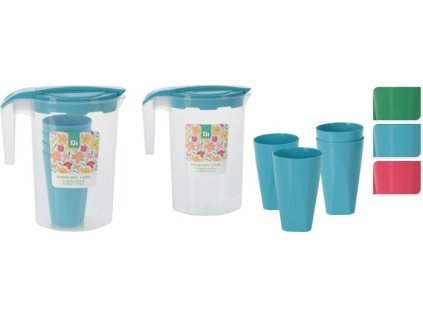 džbán 1,75l + 4kelímky 0,35l, 3barvy, plast