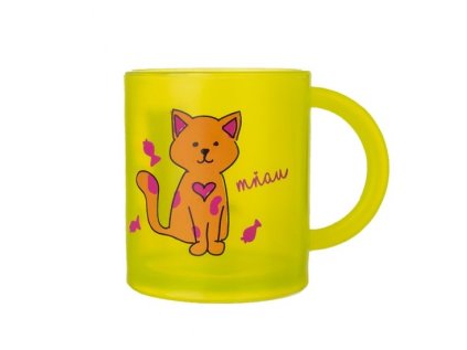 hrníček d 7cm, v. 8,5cm RUBBY-KOČKA, žlutý plast