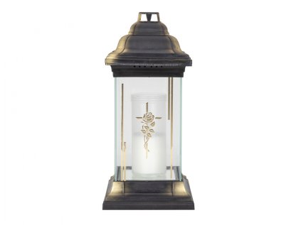 Lampa hřbitovní KŘÍŽ RŮŽE skleněná 115g 14x14x31cm