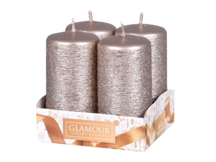 Svíčka adventní TAURUS škrábaná metalická d4x8cm 4ks