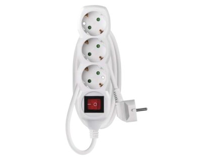 Prodlužovací kabel 1,5 m / 3 zásuvky / s vypínačem / bílý / PVC / 1,5 mm2
