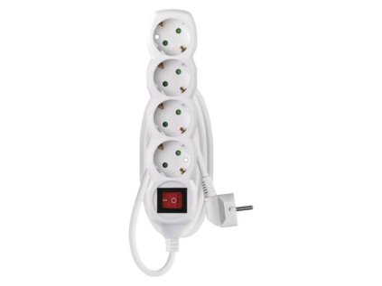 Prodlužovací kabel 1,5 m / 4 zásuvky / s vypínačem / bílý / PVC / 1,5 mm2