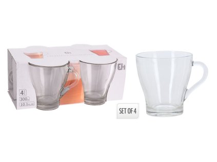 hrnek 300ml, 4ks, na kávu/čaj, sklo