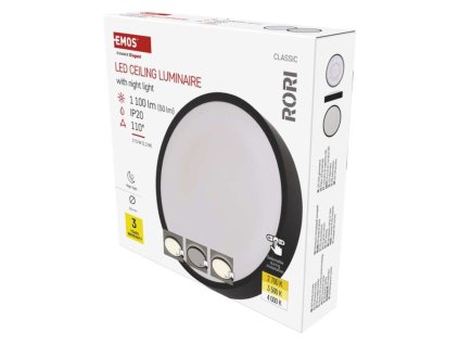 LED přisazené svítidlo RORI kruhové, černé, 17W, se změnou CCT
