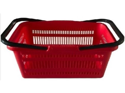 košík nákup.44x28x20cm, červený, 2ucha, plast