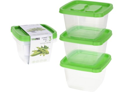 box-sada 3ks, 1360ml, čtver., zelený+transp. plast