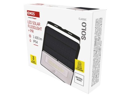 Solární LED reflektor SOLO s pohybovým čidlem, černý, neutrální bílá