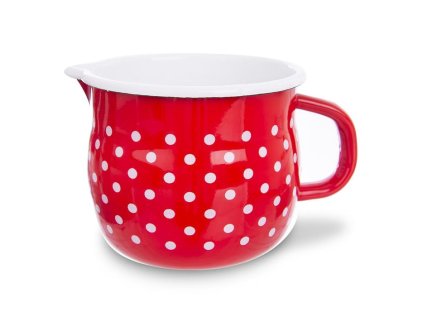 hrnek d14cm, v.13cm TEČKA, výl., červ.smalt