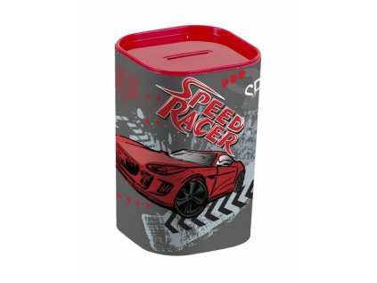 pokladnička SPEED RACER 7,6x7,6x12cm, plast, otvír.