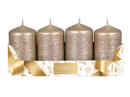Svíčka adventní TAURUS škrábaná metalická d5x9cm 4ks