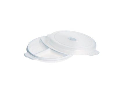 talíř d23,5cm dělený s víkem, v.5,1cm, vh. do MV trouby, plast