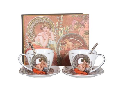 šapo 250ml-2ks+lžička-2ks, A.MUCHA, světlý, DB, porcelán