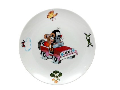 talíř d21cm mělký, KRTEK a auto,dětský,český porc.