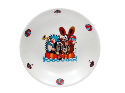 talíř d20cm hluboký, KRTEK a člun, dětský,český porc.
