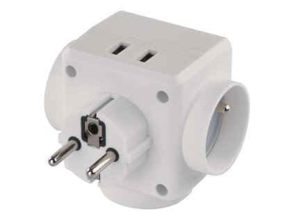Rozbočovací zásuvka 3× kulatá, 2× USB