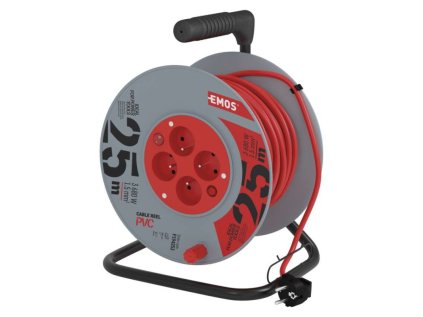 Prodlužovací kabel na bubnu 25 m / 4 zás. / s vypínačem / červený / PVC / 230V / 1,5 mm2