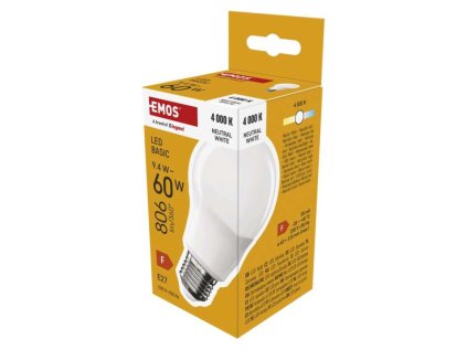 LED žárovka Basic A60 / E27 / 9,4 W (60 W) / 806 lm / neutrální bílá