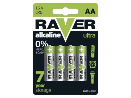 Alkalická baterie RAVER AA (LR6), 4 ks
