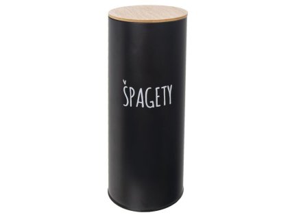 dóza plech. d11x28,5cm, ŠPAGETY, BLACK, plech/bambus