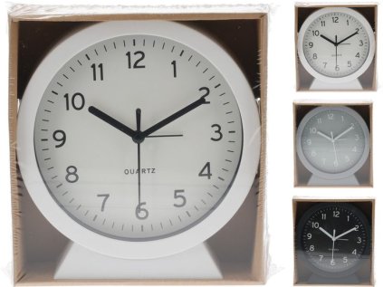 hodiny d16cm-budík, černé/bílé/šedé, 3barvy,kulaté