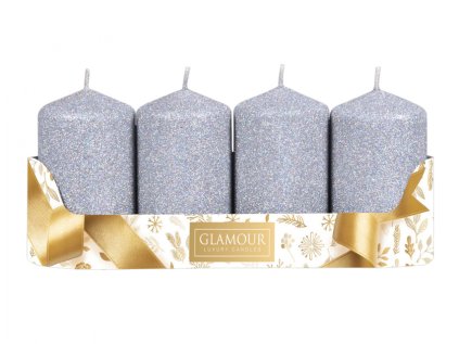 Svíčka adventní glitrovaná d5x8cm 4ks