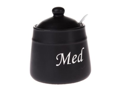 dóza 530ml, d12x14cm, na med, MED, BLACK, naběračka, sklo