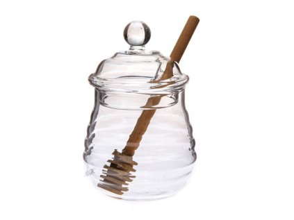 dóza 250ml, d6,5x 8,2cm, na med, naběračka, sklo