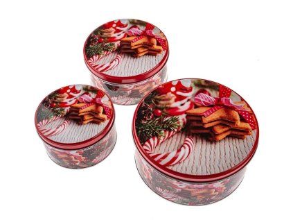 dóza plech. 3ks sada kulatá CUKROVÍ ČERVENÁ, d19,5x9cm