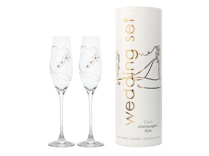 sklen. 210ml, 2ks SVATEBNÍ set, d6,6x26,3cm, Swarovski-flétna