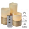 LED dekorace – vosková svíčka omotaná provázkem, 3x AAA, vnitřní, vintage, 3 ks, ovladač
