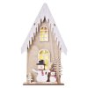LED dekorace dřevěná – domek se sněhuláky, 28,5 cm, 2x AA, vnitřní, teplá bílá, časovač