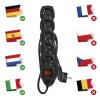 Prodlužovací kabel 1,5 m / 5 zásuvek / s vypínačem / černý / PVC / 1,5 mm2
