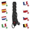 Prodlužovací kabel 1,5 m / 6 zásuvek / s vypínačem / černý / PVC / 1,5 mm2