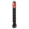 Prodlužovací kabel 1,5 m / 6 zásuvek / s vypínačem / černý / PVC / 1,5 mm2