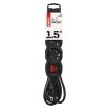 Prodlužovací kabel 1,5 m / 3 zásuvky / s vypínačem / černý / PVC / 1 mm2