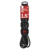 Prodlužovací kabel 1,5 m / 3 zásuvky / s vypínačem / černý / PVC / 1,5 mm2